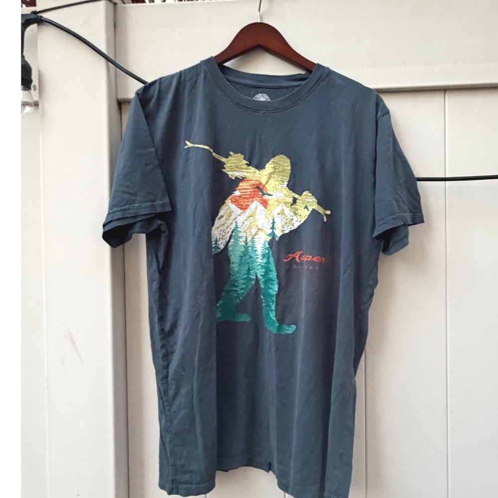 The Duck Company Aspen Colorado Bigfoot Sasquatch Graphic T-Shirt Gray Mens L